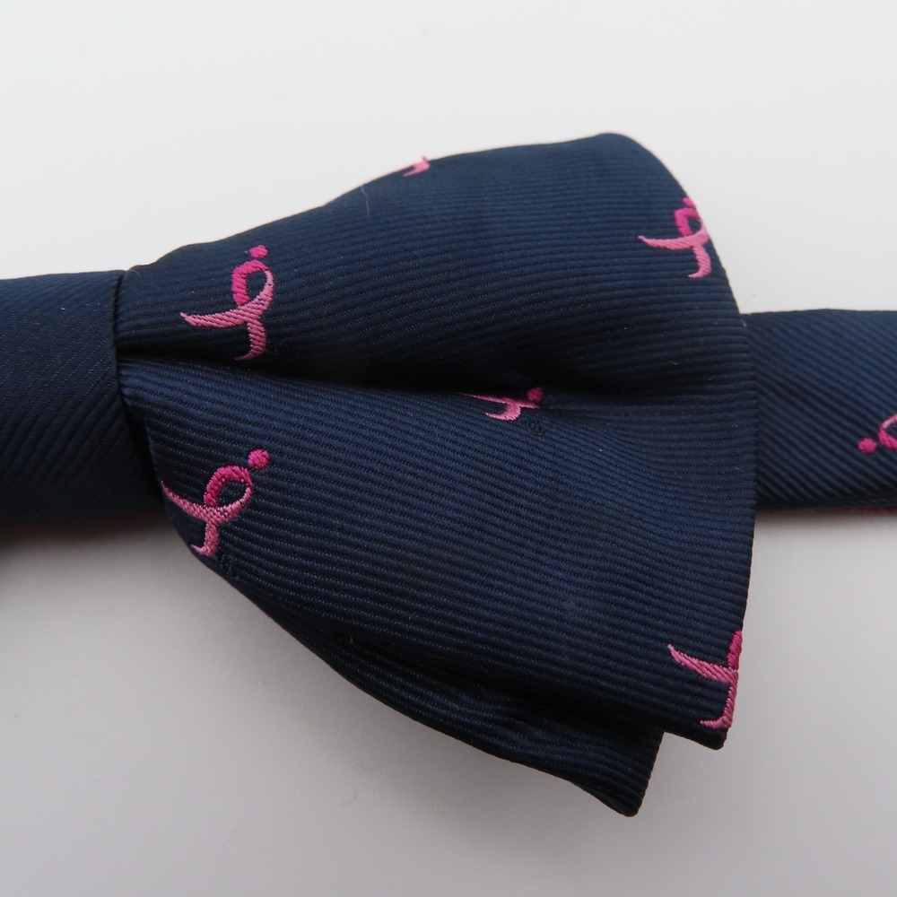 Susan B Komen Bow Tie Polyester Blue Pink 2.25" Wide Pre Tied - Picture 2 of 5